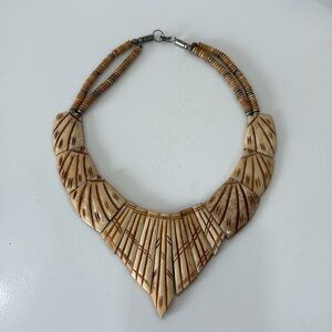 Vintage Hand Carved Bovine Bone Necklace Boho Tribal Statement